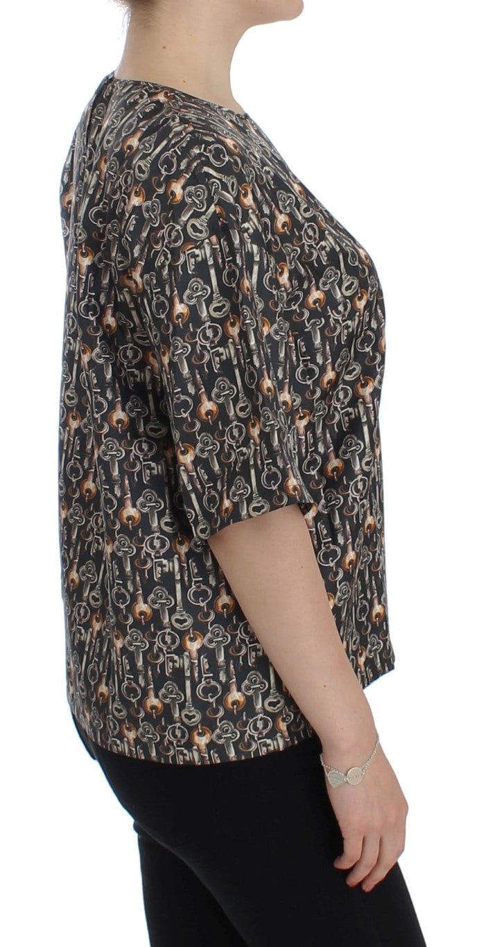 Dolce & Gabbana Chemise-t-shirt en soie à imprimé clés or gris