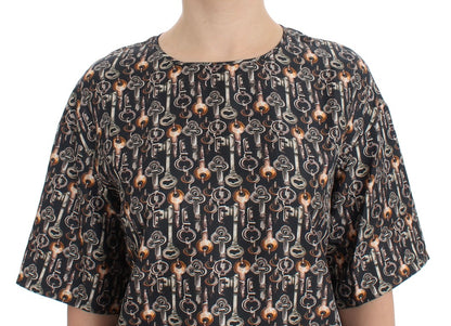 Dolce & Gabbana Chemise-t-shirt en soie à imprimé clés or gris