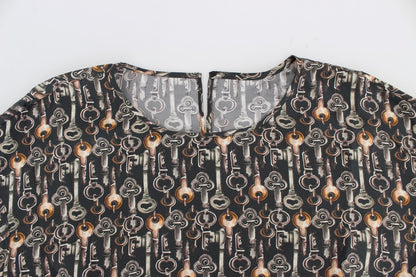 Dolce & Gabbana Chemise-t-shirt en soie à imprimé clés or gris