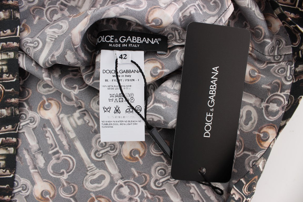 Dolce & Gabbana Chemise-t-shirt en soie à imprimé clés or gris