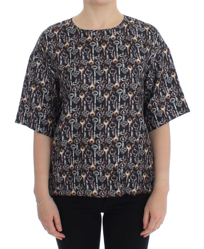 Dolce & Gabbana Chemisier T-shirt en Soie Imprimé Clé Dorée Grise