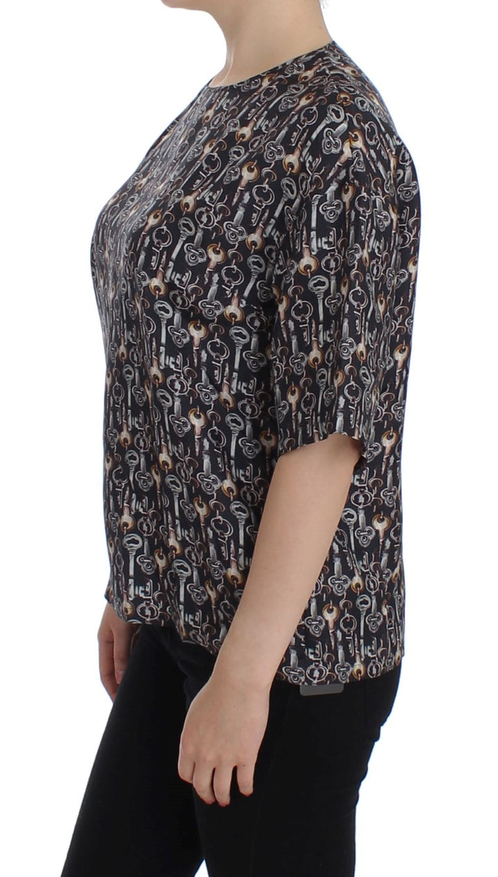 Blusa de seda gris con estampado de llave dorada Dolce & Gabbana