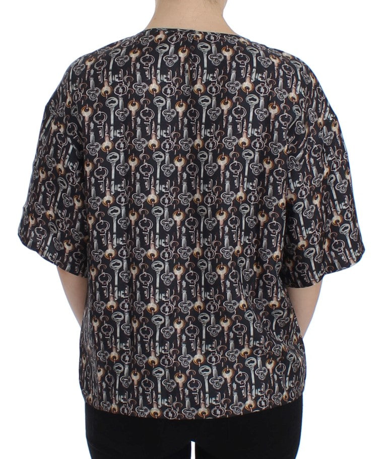 Dolce & Gabbana Chemisier T-shirt en Soie Imprimé Clé Dorée Grise