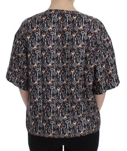 Dolce & Gabbana Chemisier T-shirt en Soie Imprimé Clé Dorée Grise