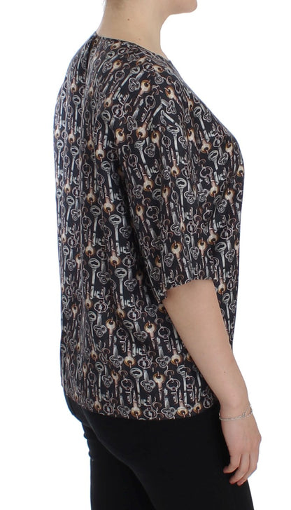 Dolce & Gabbana Chemisier T-shirt en Soie Imprimé Clé Dorée Grise