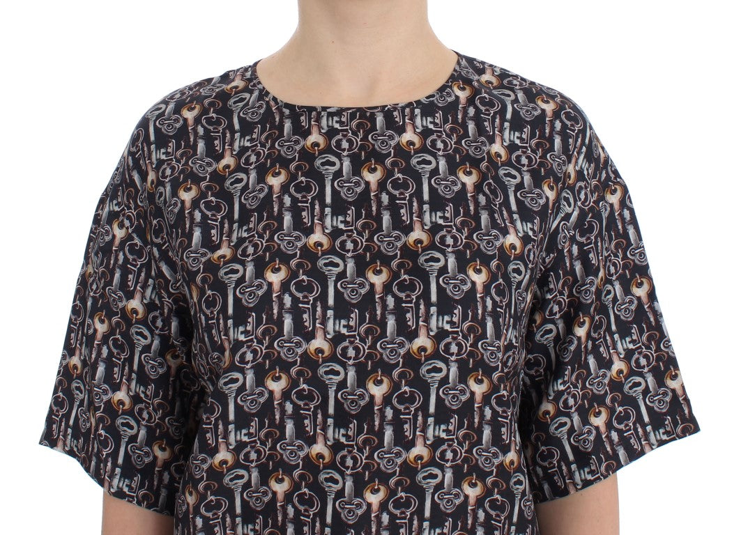 Dolce & Gabbana Chemisier T-shirt en Soie Imprimé Clé Dorée Grise