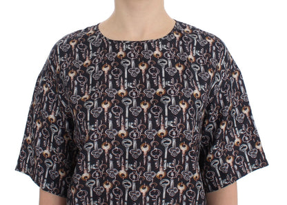 Dolce & Gabbana Chemisier T-shirt en Soie Imprimé Clé Dorée Grise