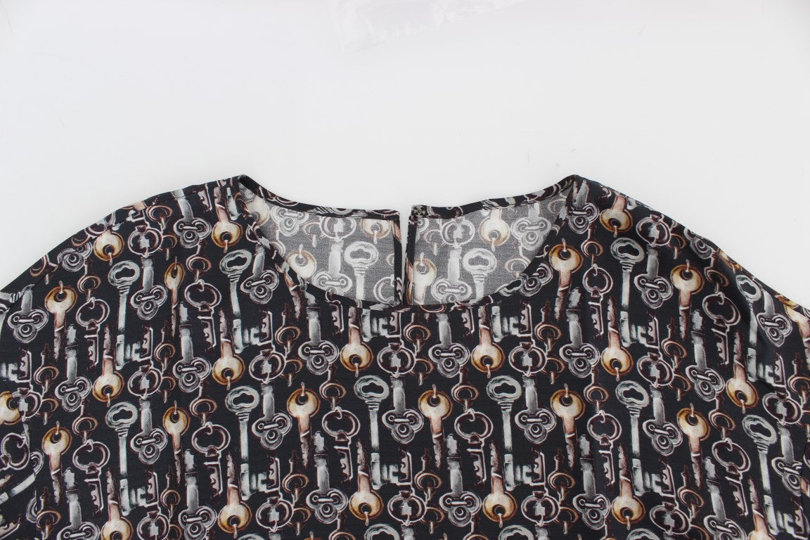 Dolce & Gabbana Chemisier T-shirt en Soie Imprimé Clé Dorée Grise