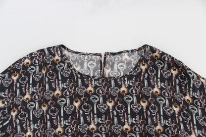 Dolce & Gabbana Chemisier T-shirt en Soie Imprimé Clé Dorée Grise