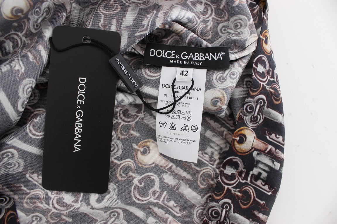 Dolce & Gabbana Chemisier T-shirt en Soie Imprimé Clé Dorée Grise