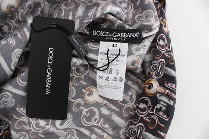 Dolce & Gabbana Chemisier T-shirt en Soie Imprimé Clé Dorée Grise