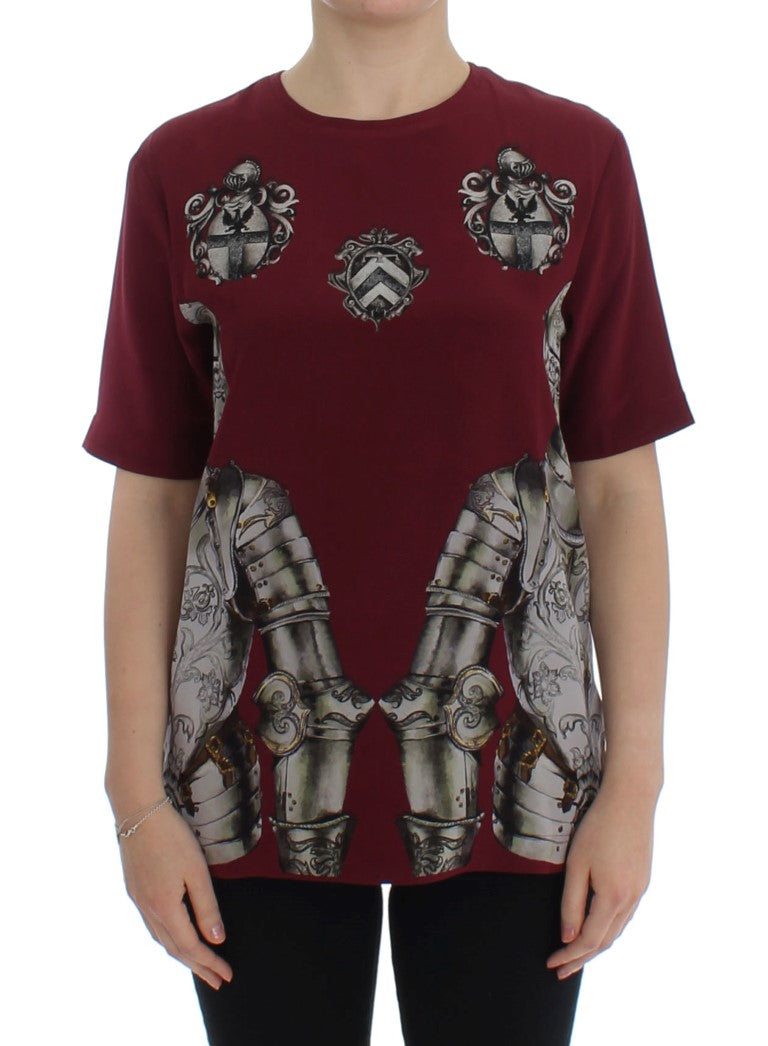Chemisier T-shirt en soie à imprimé chevalier rouge Dolce & Gabbana