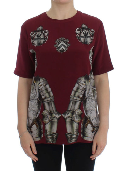 Chemisier T-shirt en soie à imprimé chevalier rouge Dolce & Gabbana