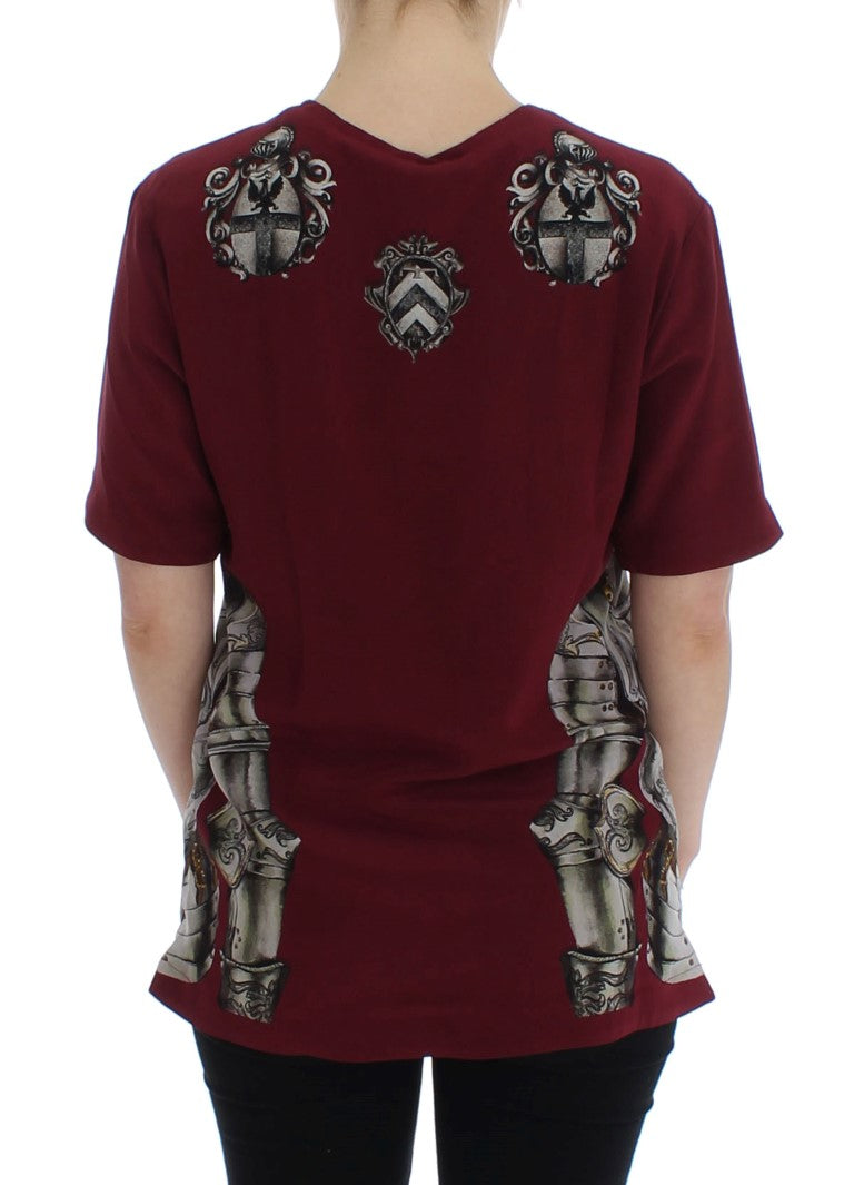Chemisier T-shirt en soie à imprimé chevalier rouge Dolce & Gabbana