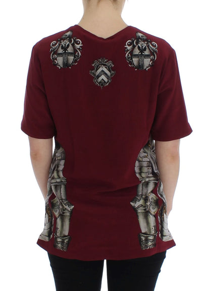 Chemisier T-shirt en soie à imprimé chevalier rouge Dolce & Gabbana