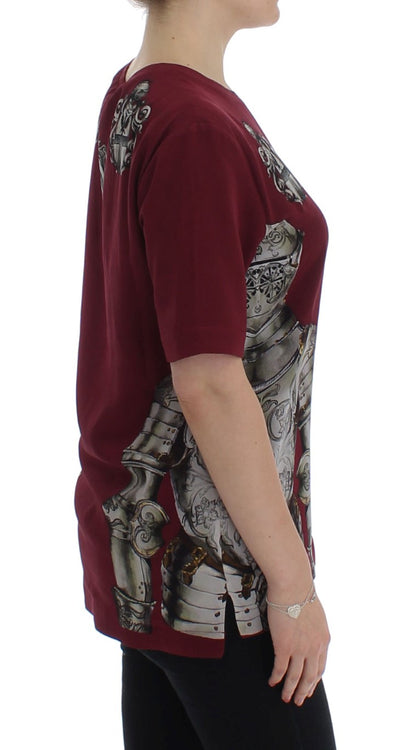 Chemisier T-shirt en soie à imprimé chevalier rouge Dolce & Gabbana