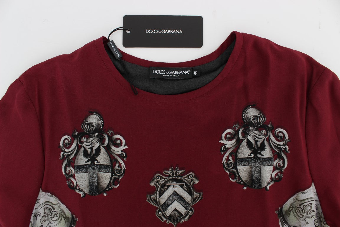 Chemisier T-shirt en soie à imprimé chevalier rouge Dolce & Gabbana