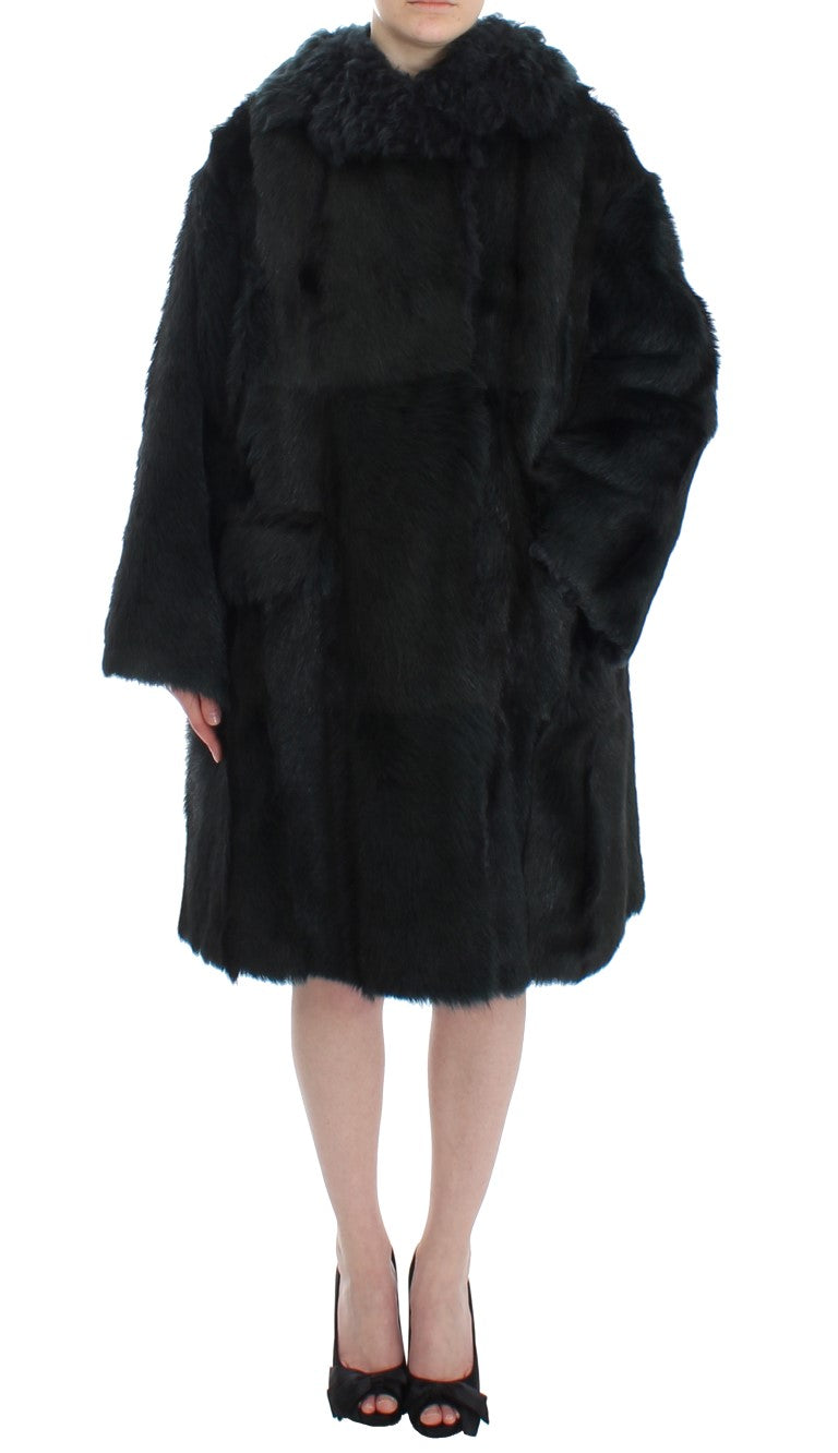 Manteau long Dolce & Gabbana en fourrure de chèvre noire ciselée