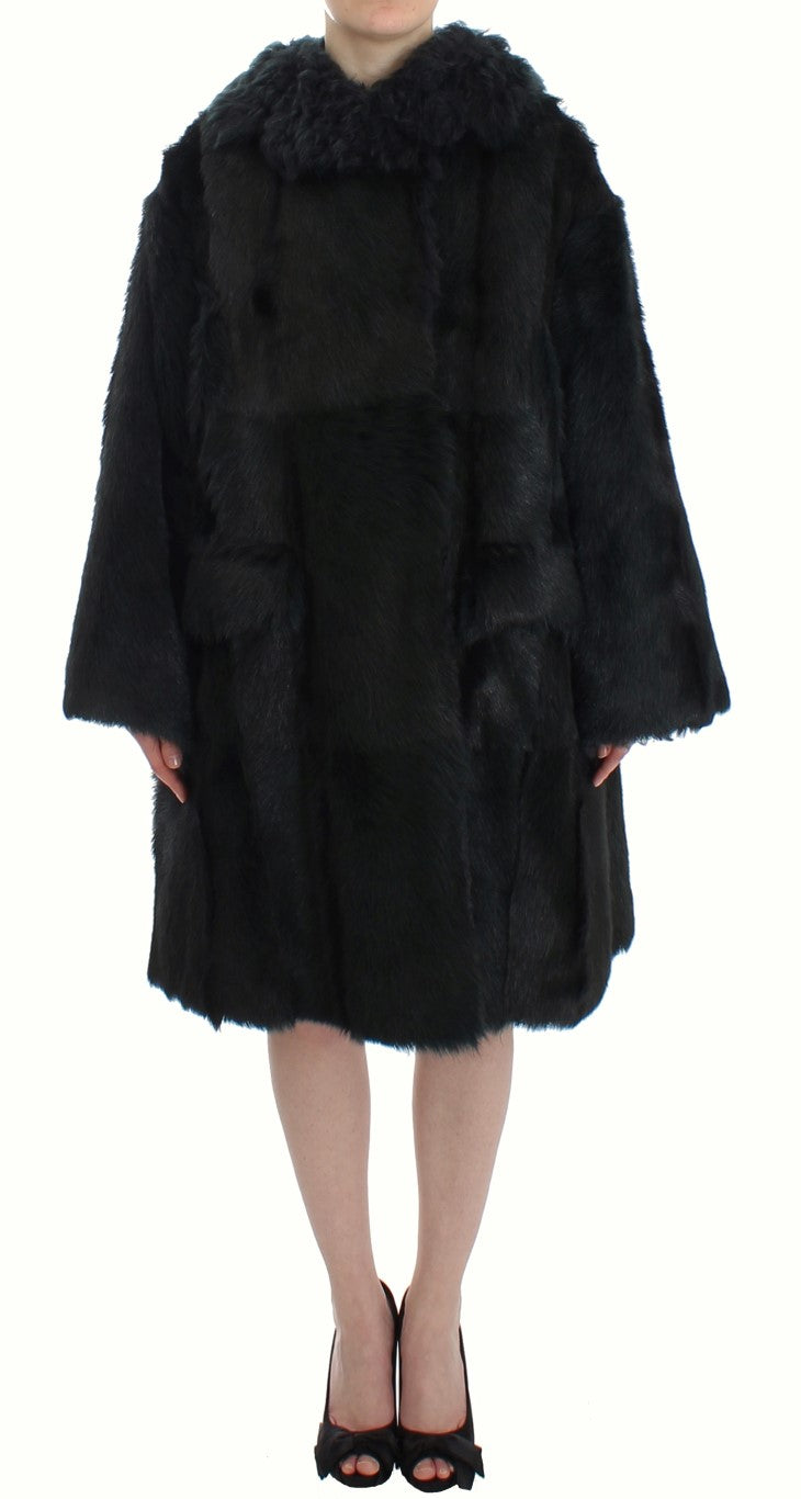 Manteau long Dolce & Gabbana en fourrure de chèvre noire ciselée