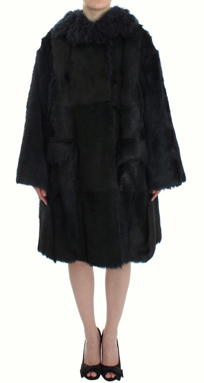 Manteau long Dolce & Gabbana en fourrure de chèvre noire ciselée
