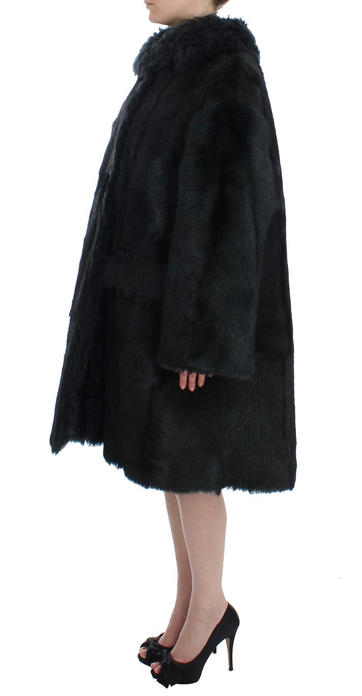 Manteau long Dolce & Gabbana en fourrure de chèvre noire ciselée