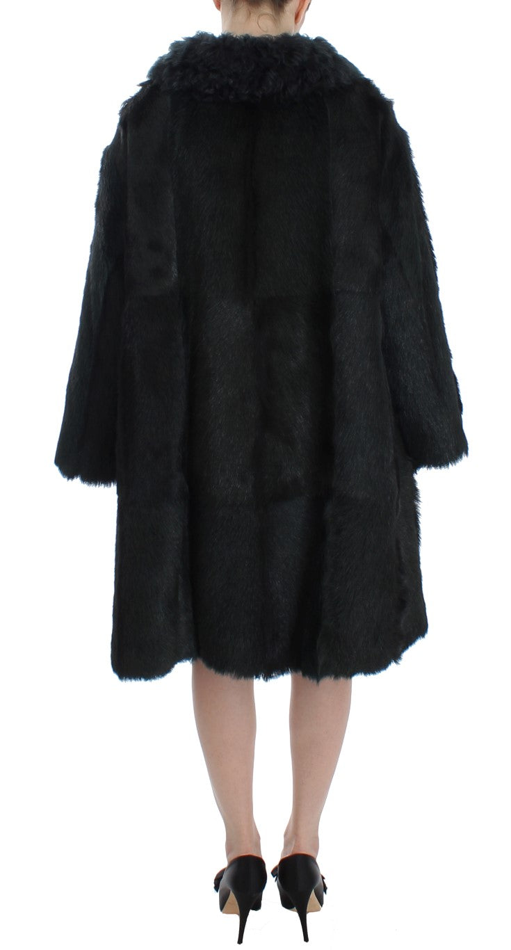 Manteau long Dolce & Gabbana en fourrure de chèvre noire ciselée