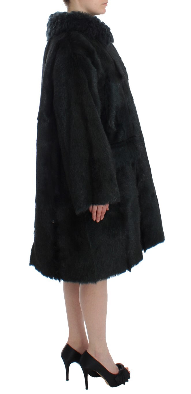 Manteau long Dolce & Gabbana en fourrure de chèvre noire ciselée
