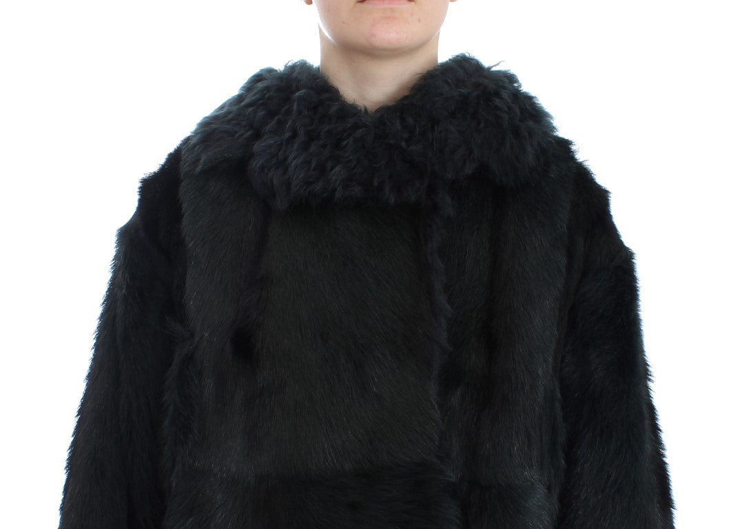 Manteau long Dolce & Gabbana en fourrure de chèvre noire ciselée