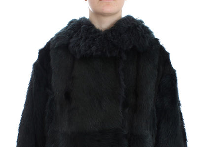 Manteau long Dolce & Gabbana en fourrure de chèvre noire ciselée