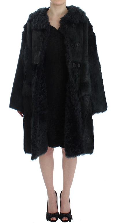 Manteau long Dolce & Gabbana en fourrure de chèvre noire ciselée