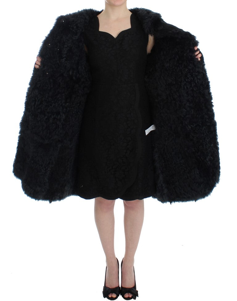 Manteau long Dolce & Gabbana en fourrure de chèvre noire ciselée