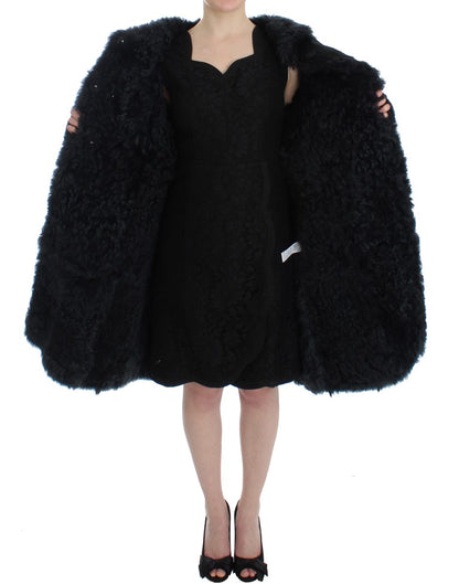 Manteau long Dolce & Gabbana en fourrure de chèvre noire ciselée