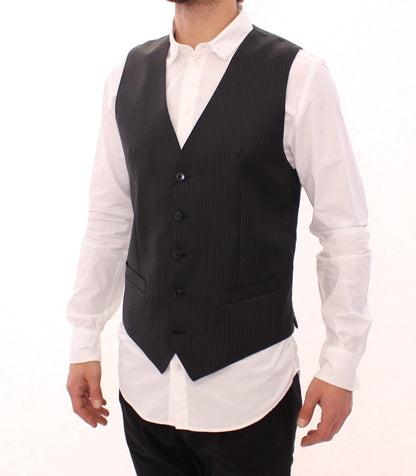 Gilet simple boutonnage Dolce & Gabbana en laine rayée grise