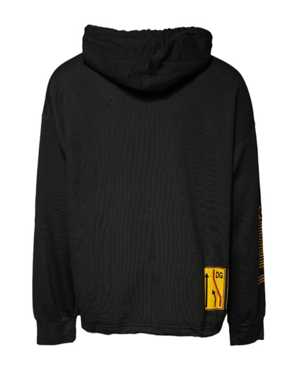 Sudadera con Capucha Negra de Algodón con Escudo DG de Dolce & Gabbana