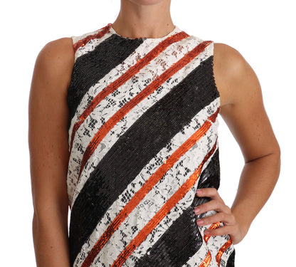 Robe droite Dolce & Gabbana blanche et orange ornée de dentelle florale à sequins