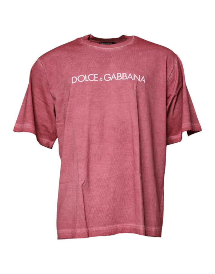 T-shirt en coton à col ras du cou et imprimé logo rose Dolce & Gabbana