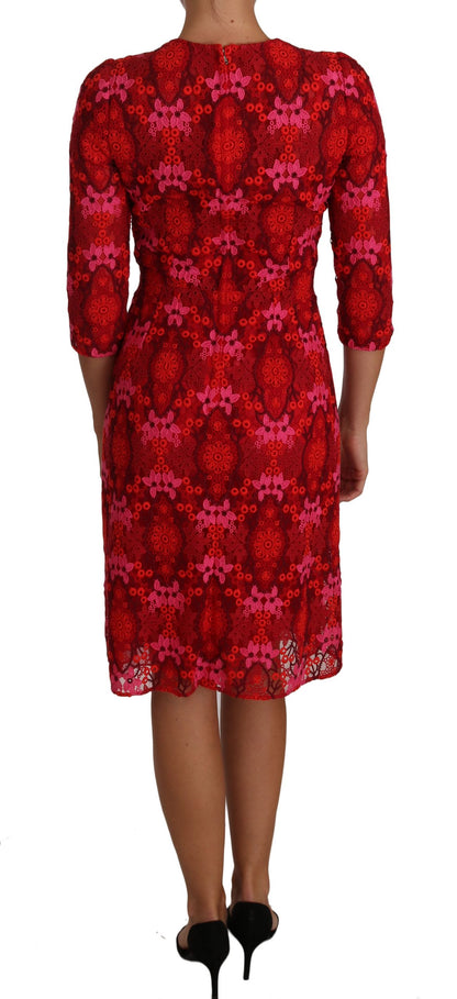 Robe fourreau Dolce & Gabbana en dentelle de crochet florale rouge et rose