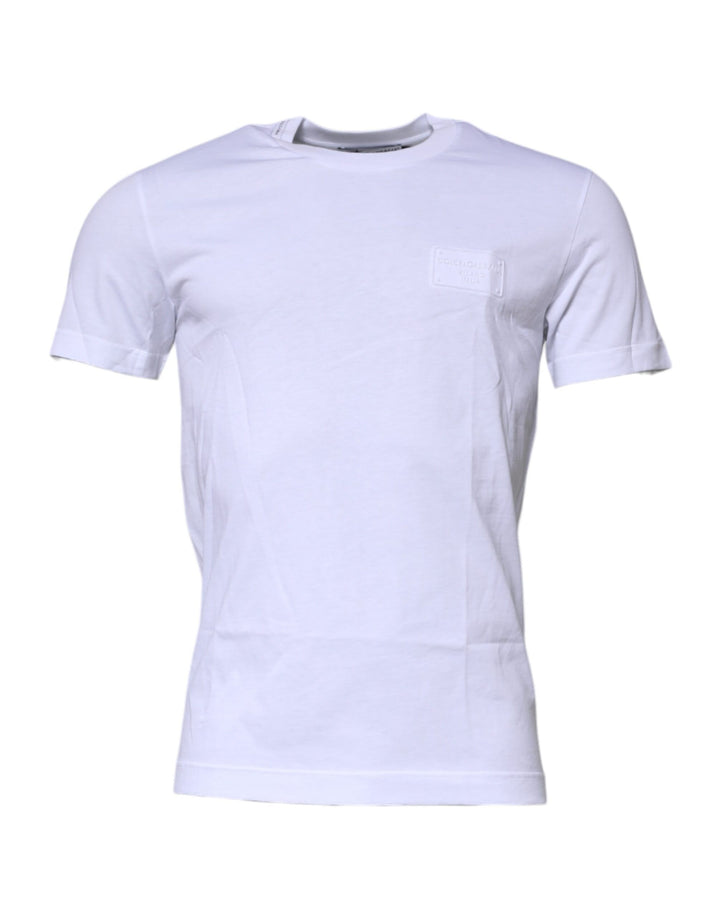 T-shirt en coton à col rond avec plaque logo blanche Dolce & Gabbana
