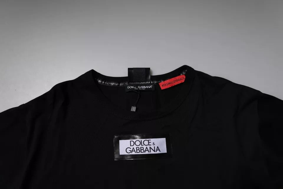 Dolce & Gabbana Camiseta de algodón con cuello redondo negra #DGMILLENNIALS