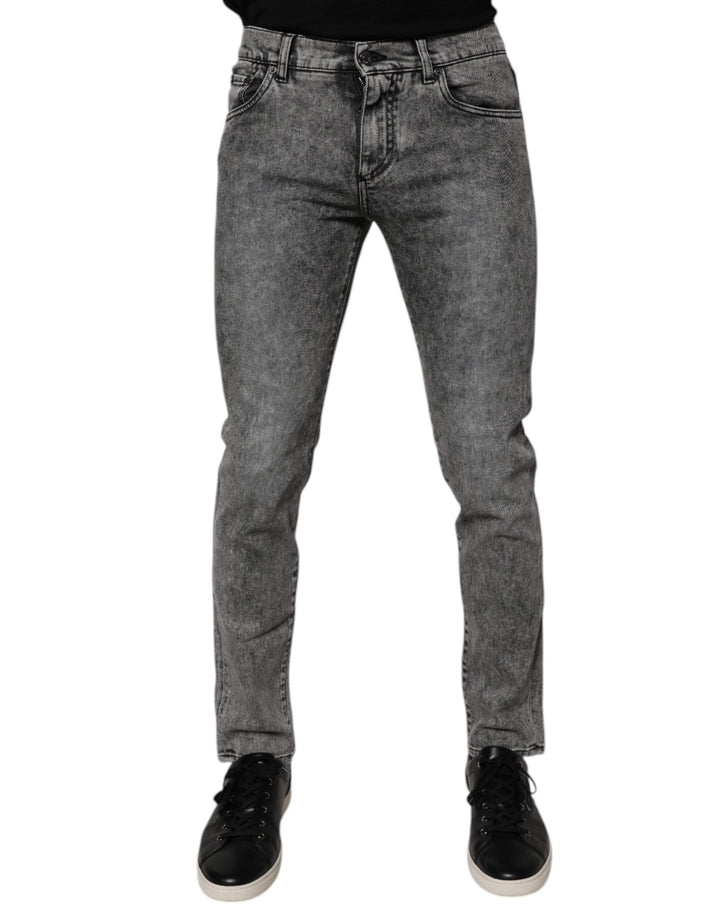Jeans de mezclilla de algodón lavado gris oscuro Dolce & Gabbana de corte ajustado