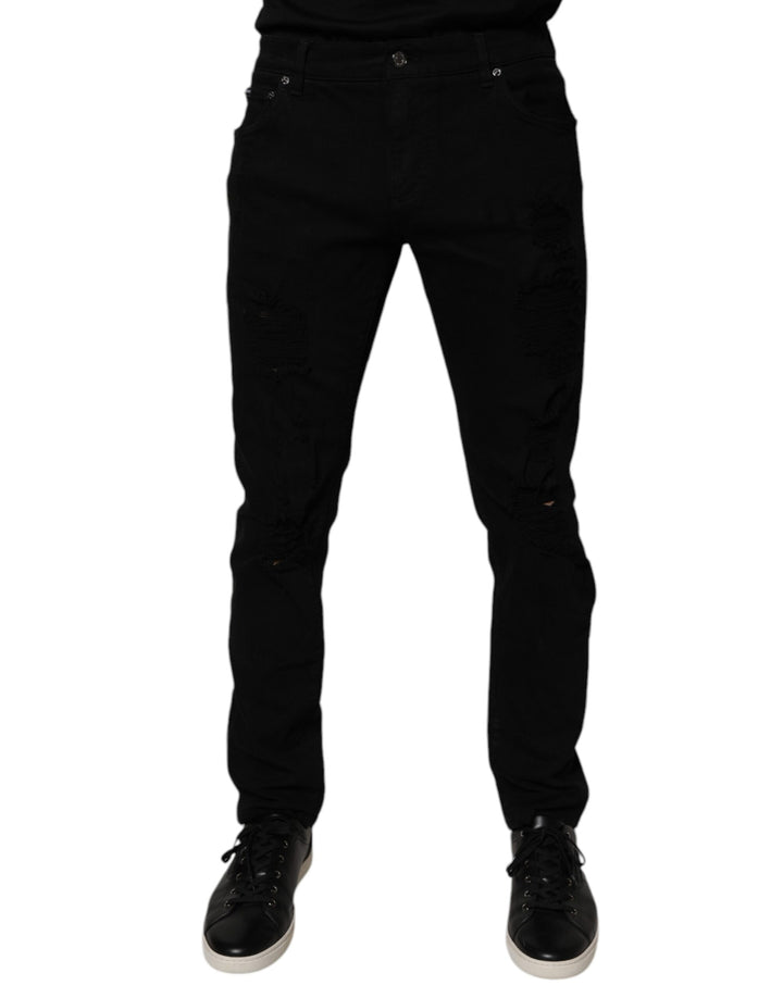Dolce & Gabbana Vaqueros Ajustados de Algodón Negro Rasgado para Hombre