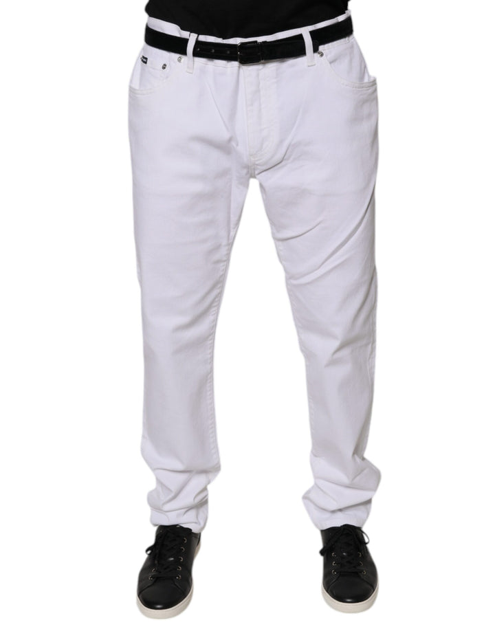 Jeans de mezclilla ajustados de algodón elástico blancos para hombre de Dolce & Gabbana