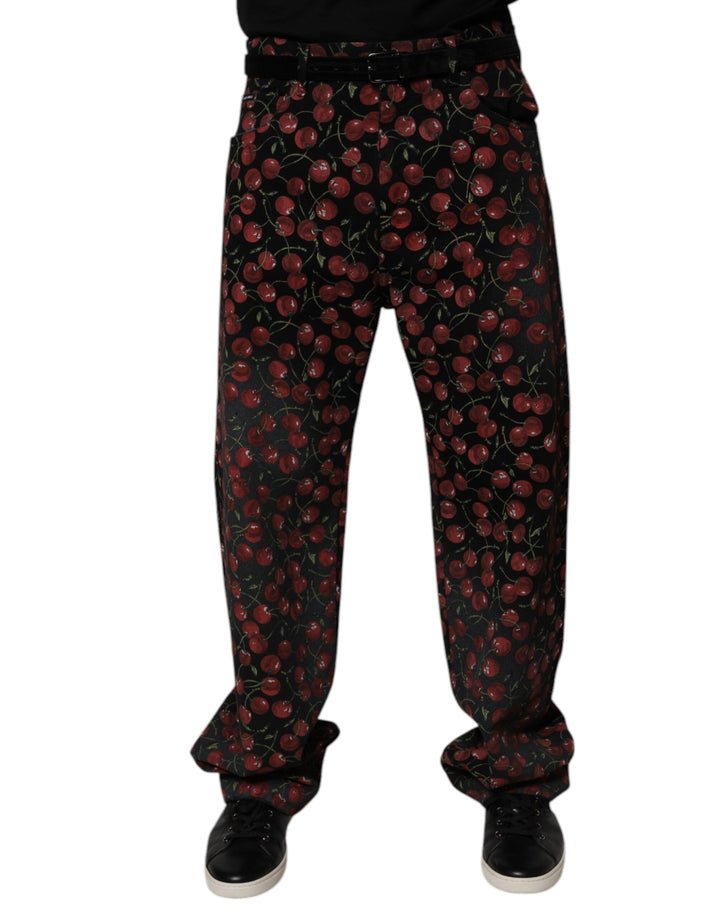 Vaqueros rectos de algodón con estampado de cerezas negras de Dolce & Gabbana para hombre