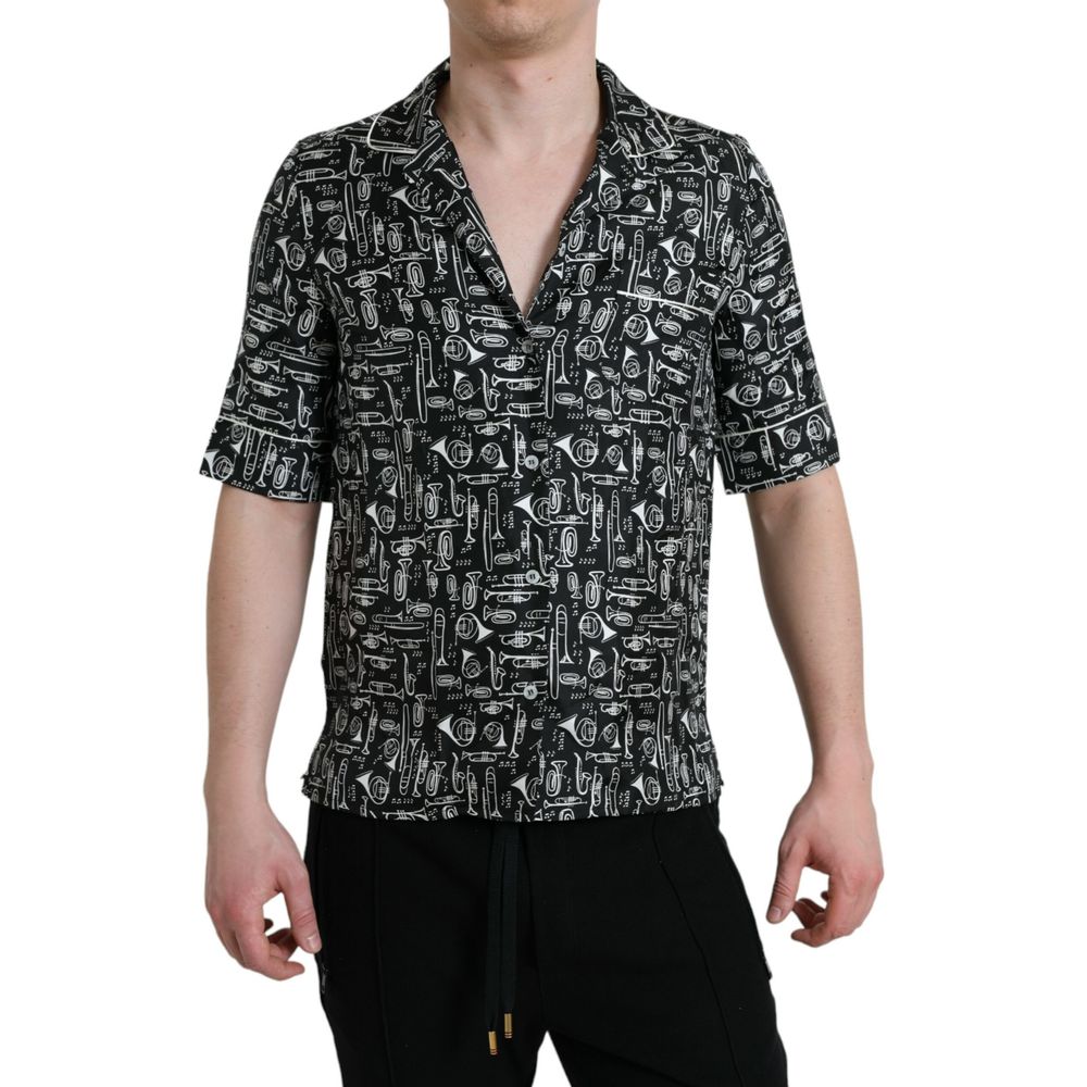 Camisa de seda de manga corta negra de Dolce & Gabbana