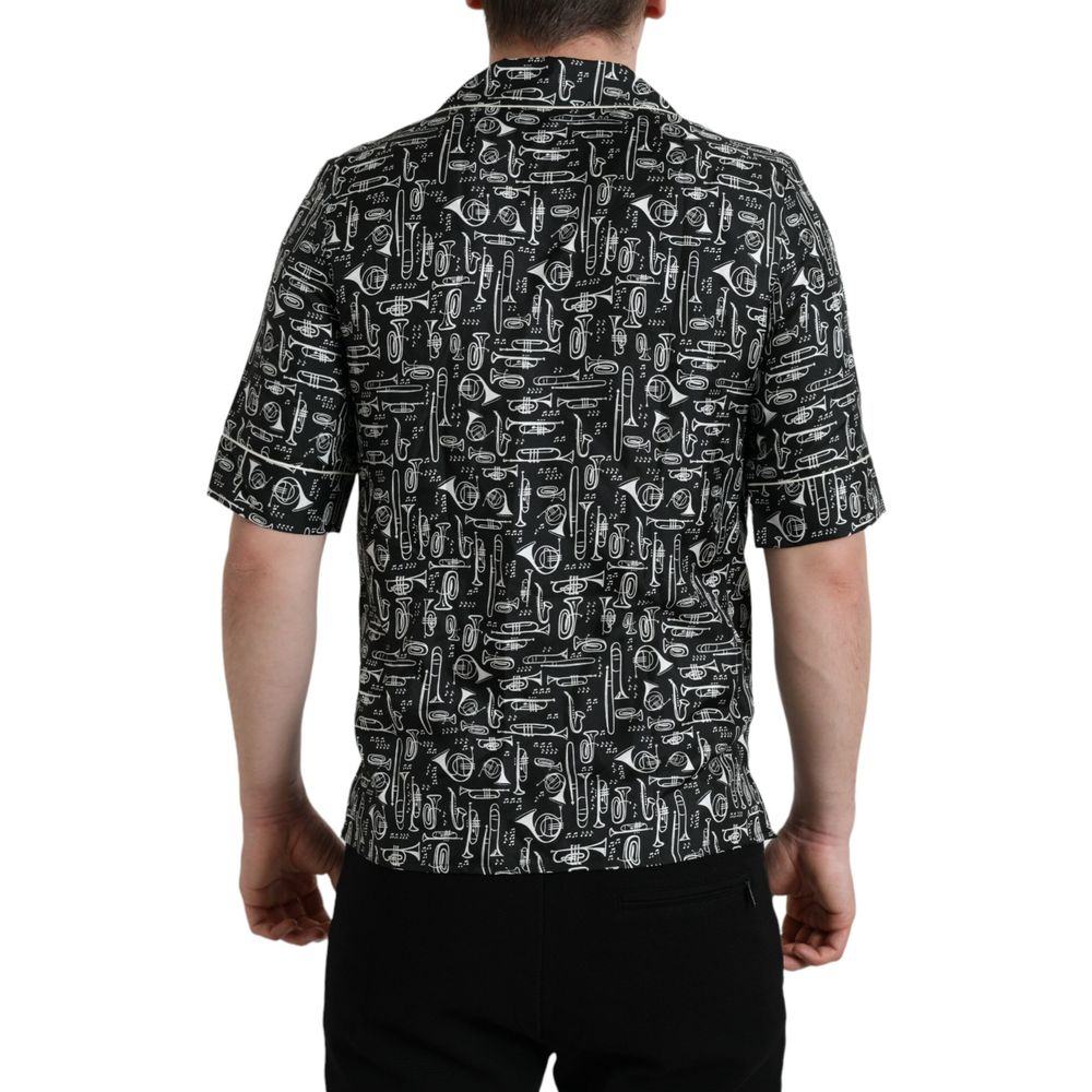 Camisa de seda de manga corta negra de Dolce & Gabbana