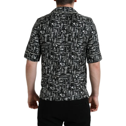 Camisa de seda de manga corta negra de Dolce & Gabbana