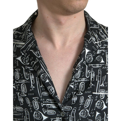 Camisa de seda de manga corta negra de Dolce & Gabbana