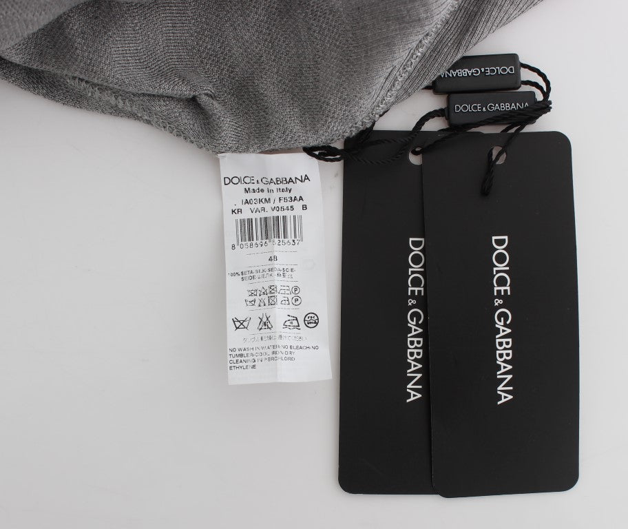 Pull en soie à col rond gris Dolce & Gabbana