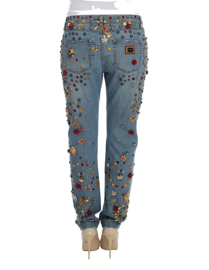 Jeans ornés de cœurs et de roses en cristal Dolce & Gabbana