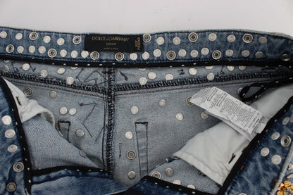 Jeans ornés de cœurs et de roses en cristal Dolce & Gabbana
